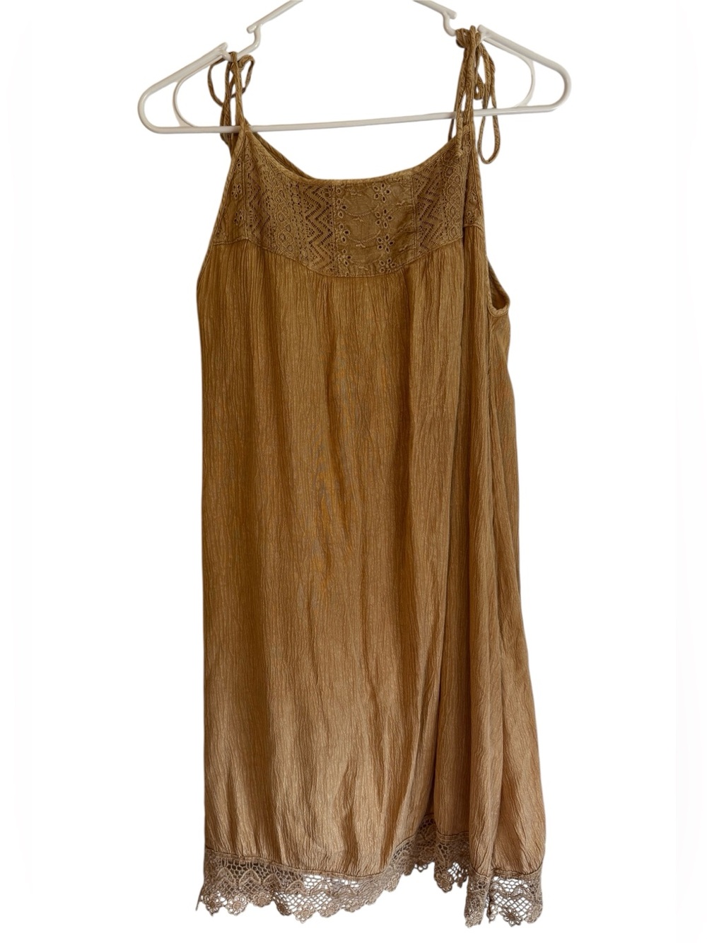 NWT Young Threads Sleeveless Tie-Strap Slip Dress in Caramel Brown Size Small
